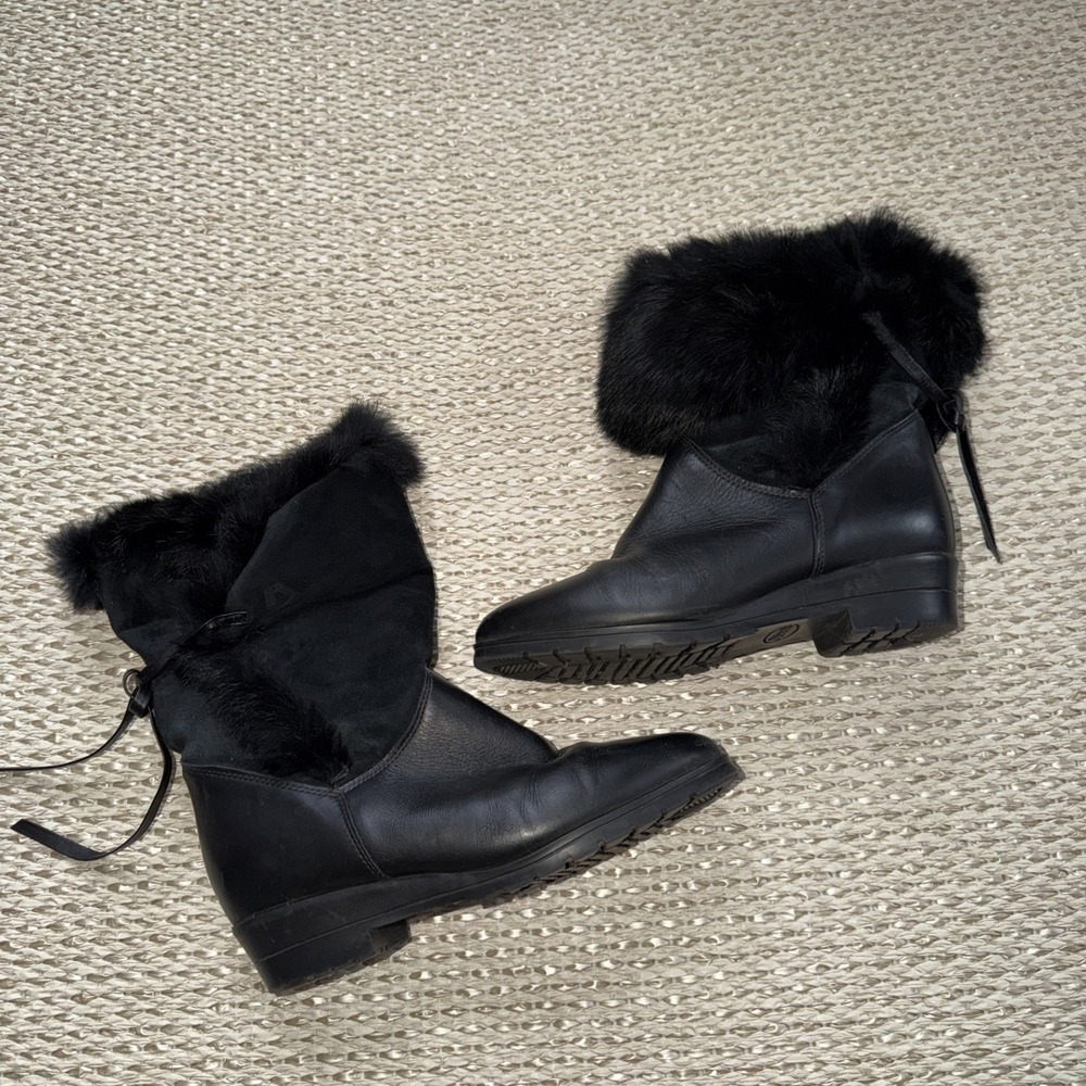 Vintage Blondo Apres Ski Leather, Fur Black Boots. Old Money, Scandinavia Mob